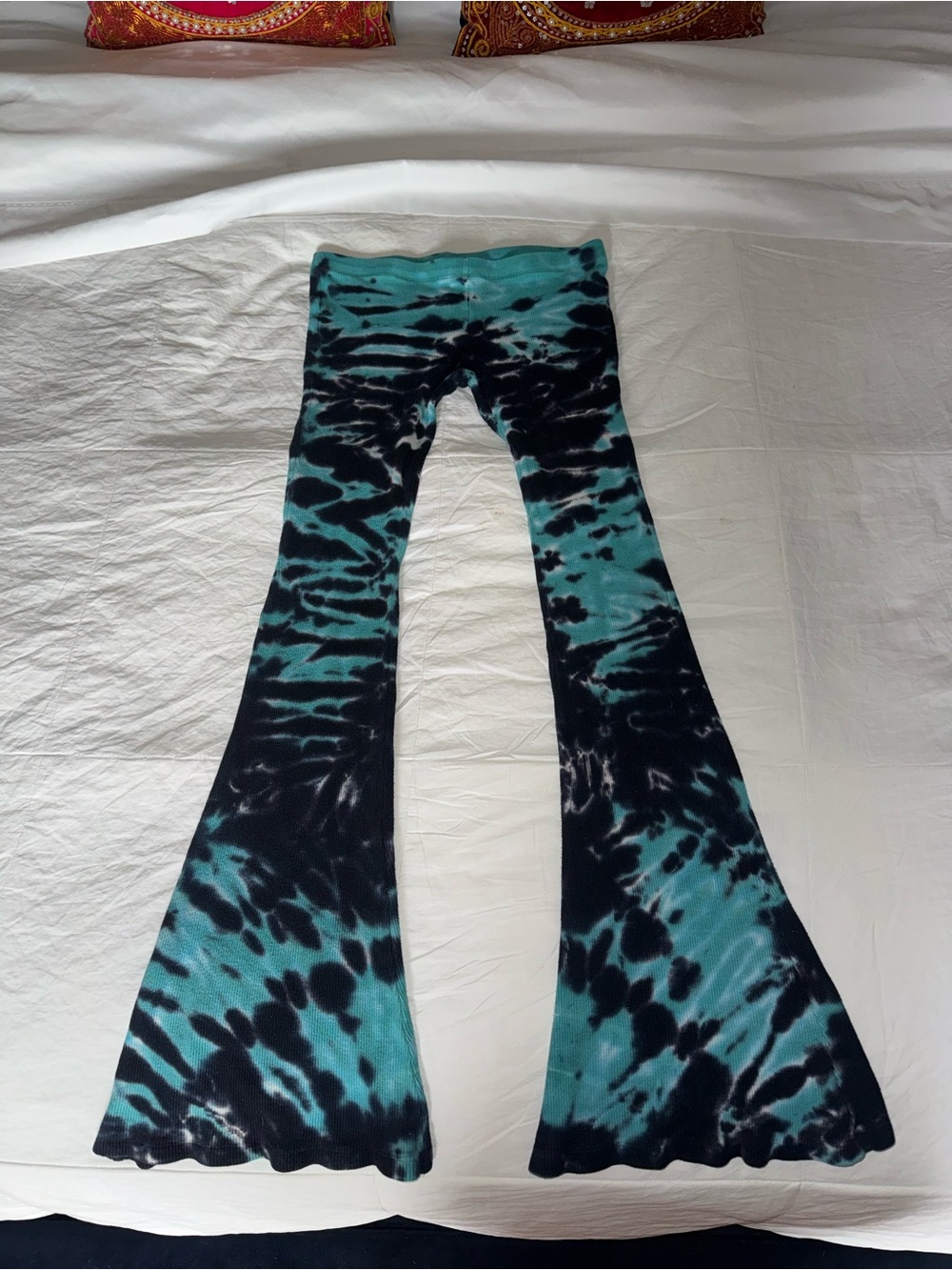 Tie-Dye Boot Cut Pants in Teal & Black